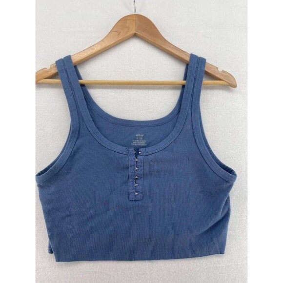 Aerie Tops - Women's Aerie Blue Tank Top Crop Size XL Ribbed Hook & Eye Closure